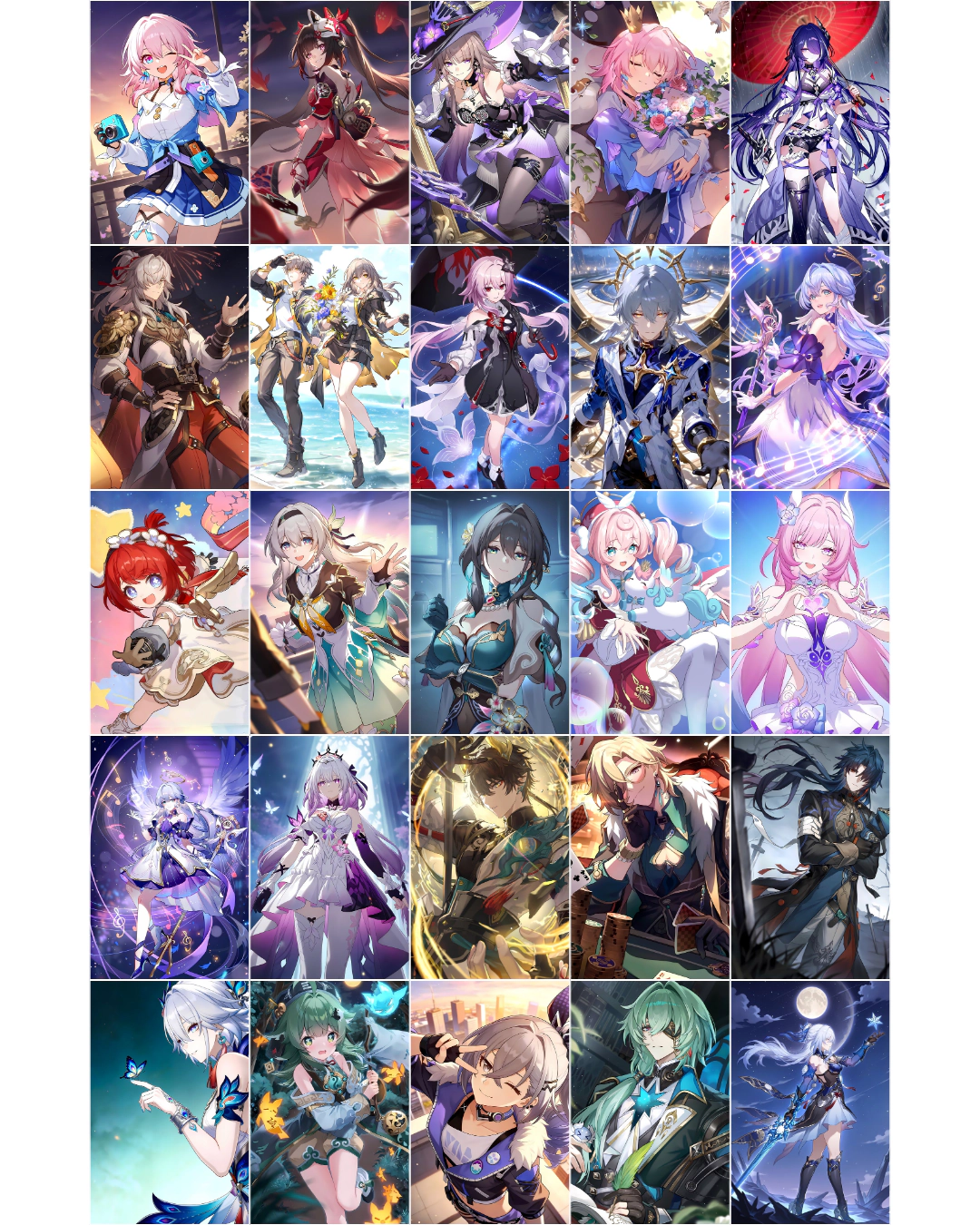 Set Of 25 Honkai Star Rail Posters (90x140 mm) with Glue Tape | 300 GSM Perfect for Wall decor for Bedroom, Office, Gaming Room, Anime lovers