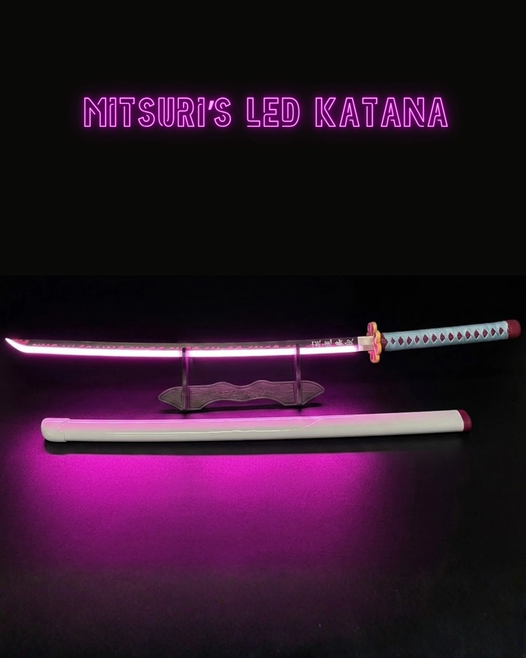 LED Demon Slayer Mitsuri's Cosplay Katana Premium Life Size Led Wooden Katana [104 CM]