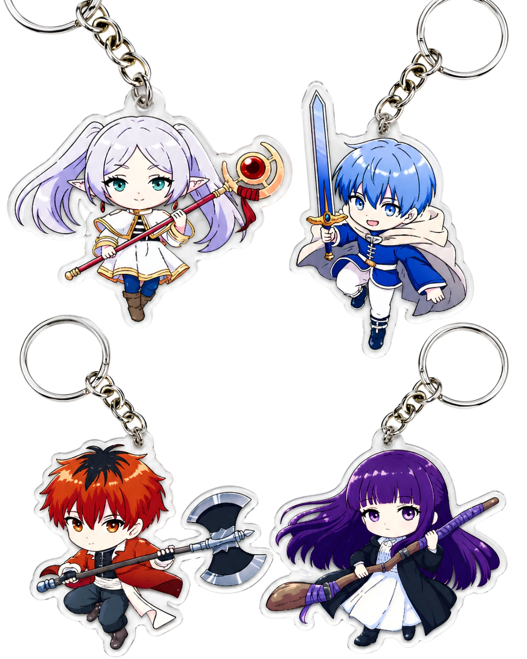 Set of 4 Frieren: Beyond Journey's End Premium Hanging Acrylic Keychains  Frieren, Himmel, Stark, Fern | Premium Keychains For Bags, Backpack Accessory, Keyring & Anime Gift