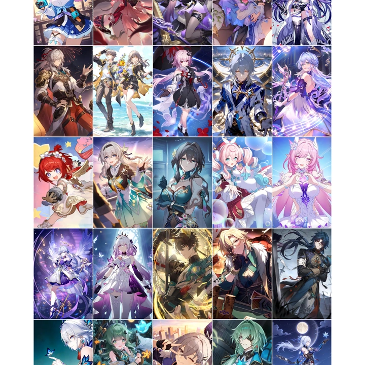 Set Of 25 Honkai Star Rail Posters (90x140 mm) with Glue Tape | 300 GSM Perfect for Wall decor for Bedroom, Office, Gaming Room, Anime lovers