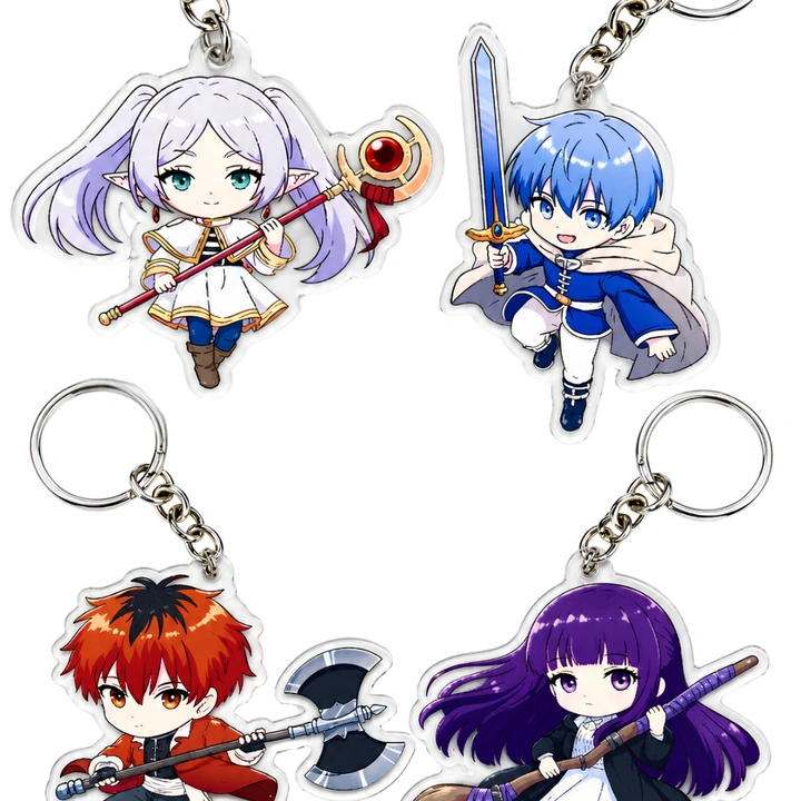 Set of 4 Frieren: Beyond Journey's End Premium Hanging Acrylic Keychains  Frieren, Himmel, Stark, Fern | Premium Keychains For Bags, Backpack Accessory, Keyring & Anime Gift