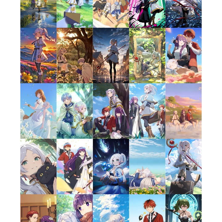 Set Of 25 Frieren: Beyond Journey's End Polaroid Posters (90x140 mm) with Glue Tape | 300 GSM Perfect for Wall decor for Bedroom, Office, Gaming Room