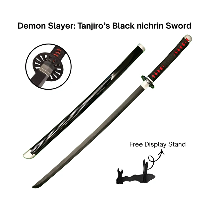 Demon Slayer Tanjiro Black Cosplay Katana Premium Life Size Wooden Katana [104 CM]