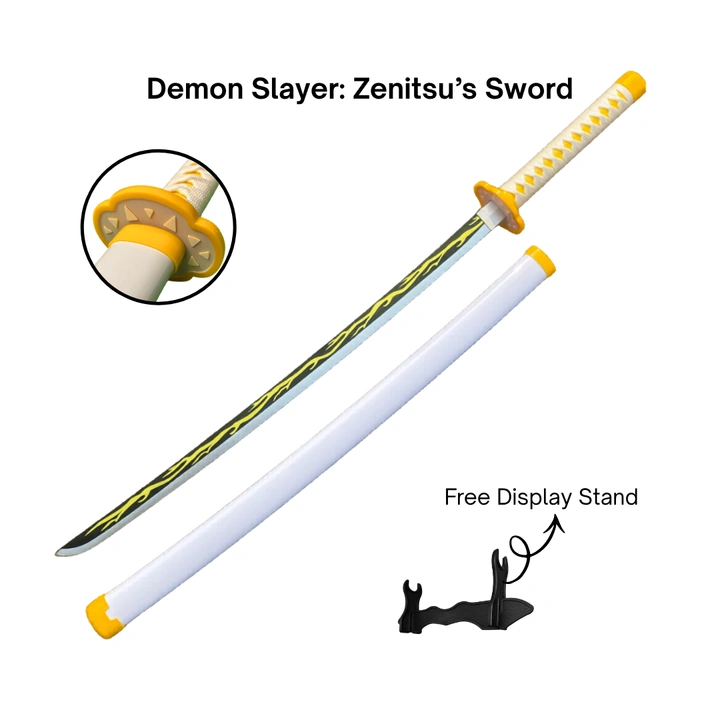 Demon Slayer Zenitsu Agatsuma Cosplay Katana Premium Life Size Wooden Katana [104 CM]